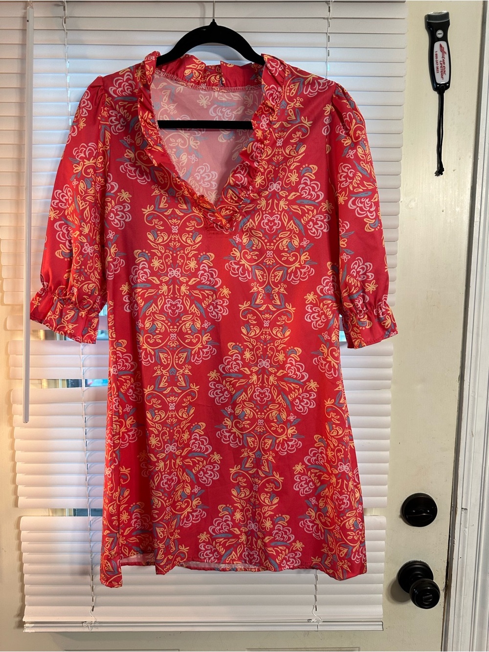 Coral Pink Floral Ruffle V-Neck Tunic